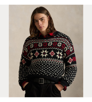 Pull cachemire avec flocons de neige noirs