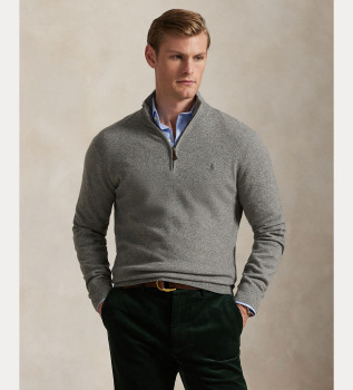 Pull en laine avec fermeture clair grise courte