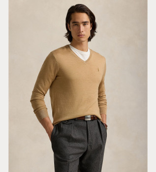 Pull slim en laine beige lavable