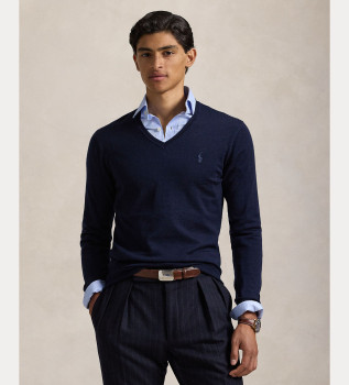Pull en laine lavable Slim Fit navy