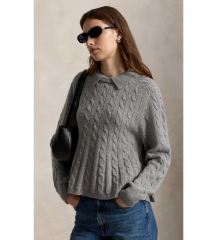 Grauer Pullover aus Wolle und Kaschmir mit Schößchen