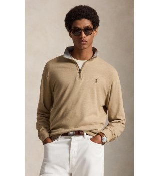 Pull en maille marron avec fermeture éclair courte