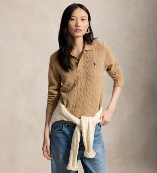 Brown wool and cashmere polo jumper