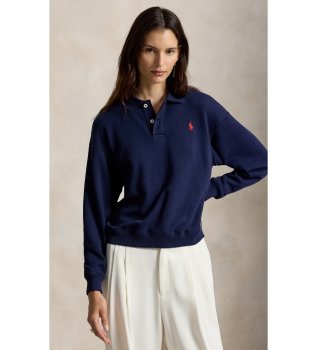 Polo-Pullover aus leichtem Fleece in Marineblau