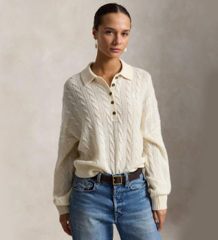 Beige trui van wol en kasjmier met polokraag