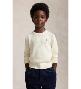 Jersey unissex de algodão com gola redonda branco creme