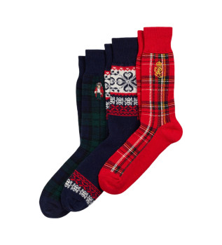 3er-Pack Geschenksocken navy, rot