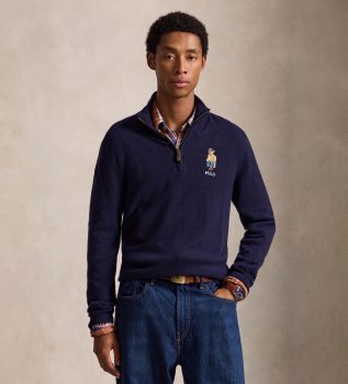 Maglione di lana con cerniera corta blu navy