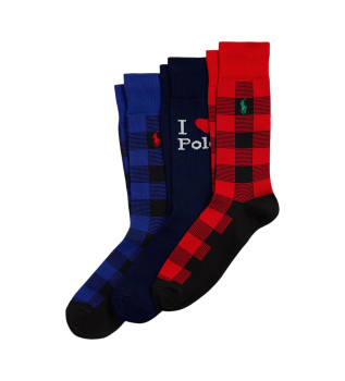 3er-Pack I Love Polo Socken blau, rot, blau und rot