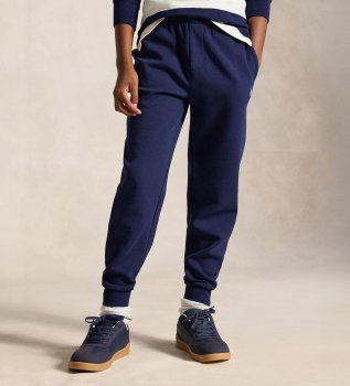 Navy double knitted jogger trousers