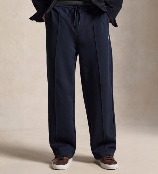Calça de duplo tricô marinho com cadarços