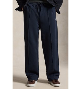 Calça com cordões de malha dupla marinho
