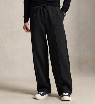 Calça de duplo tricô preto com cordões