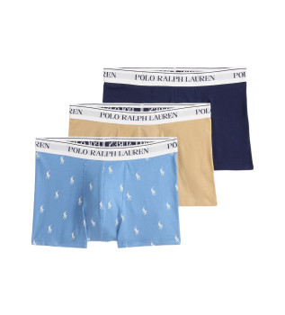 Lot de 3 caleons classiques en coton bleu, marron, marine