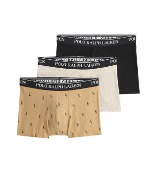 Paquete de 3 bxers clsicos de algodn marrn, beige, negro