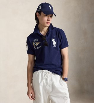 Polo com Big Pony Custom Slim Fit azul-marinho