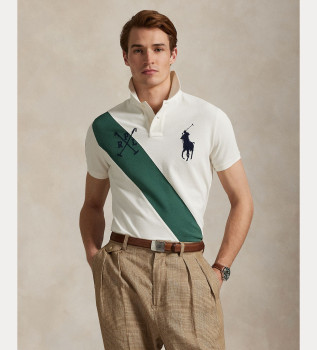 Custom Slim Fit Polohemd mit groem Pony wei