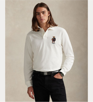 Polo majica Classic Fit piqué s polkrožno majico Bear v beli barvi