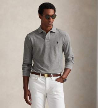 Polo in piqué a maniche lunghe slim fit grigia