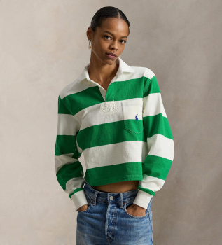 Green knitted rugby polo shirt, white