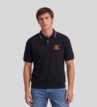 Polo Relaxed Fit Crest preto