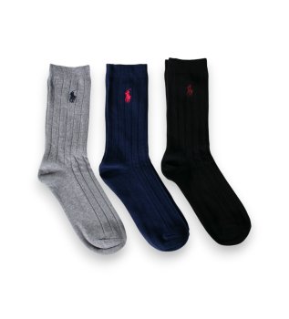 Set 3 pares de calcetines acanalados marino, gris, negro