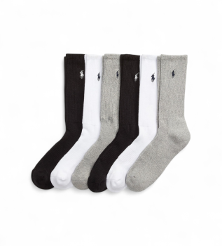 Set mit 6 Paar halbrunden Socken schwarz, wei, grau