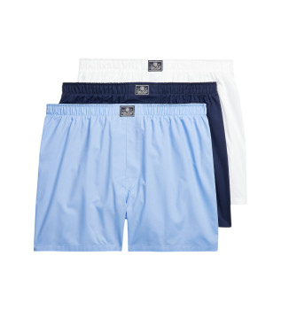 Set di 3 boxer blu, blu scuro e bianchi