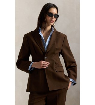 Brown cotton and wool crepe blazer