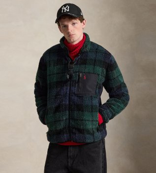 Sudadera cremallera blackwatch plaid verde, marino