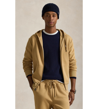 Dubbelstickad tr�ja med beige dragkedja