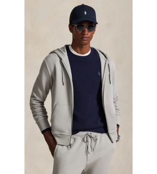 Camisola de malha dupla com fecho de correr cinzento
