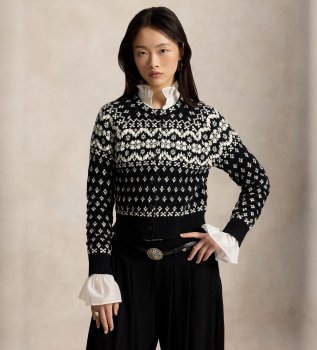 Fair-Isle-Cardigan aus Wollmischung, schwarz
