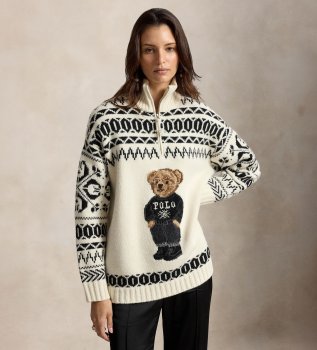 Camisola de lã e caxemira com Polo Bear branco