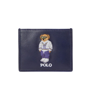 Leather card holder navy bear