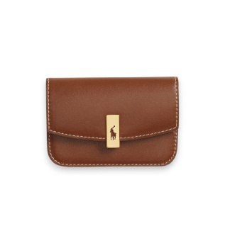 Brown leather Polo ID folding card holder