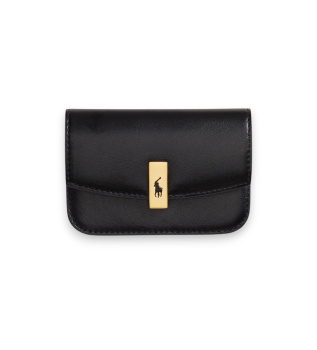 Black leather Polo ID folding card holder