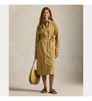 Beige cotton and linen shirt dress