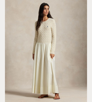 Vestido tecido fit & flare bege