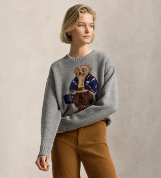 Wollpullover mit Kaschmir und Polo Bear in Grau