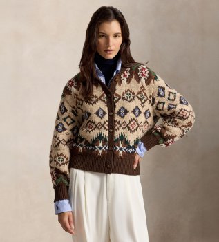 Cardigan i uld og kashmir, brun