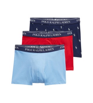 Set 3 boxer di cotone elasticizzato blu, rosso, blu marino