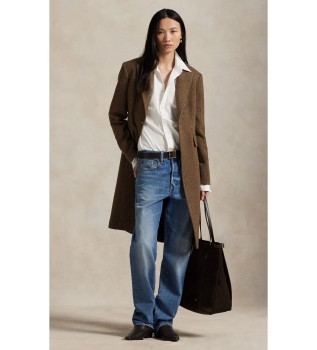 Manteau en mélange de laine à chevrons marron