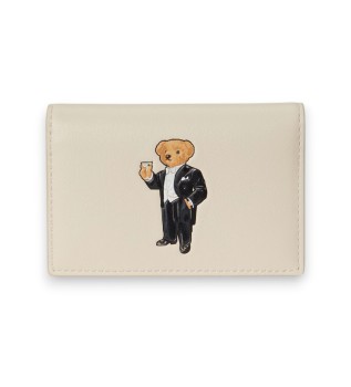 Polo Bear leather card holder with flap, off-white