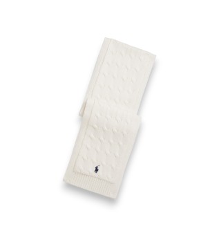 Cable knit white cotton scarf