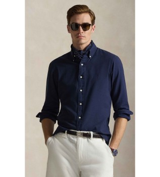 Custom Fit dobby-skjorte med marinebl� tekstur