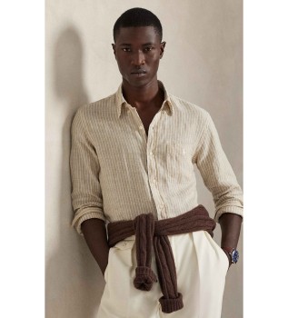 Skr�ddarsydd linneskjorta med beige r�nder