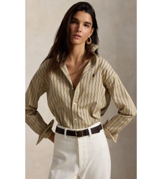 Chemise en coton à rayures Relaxed Fit beige