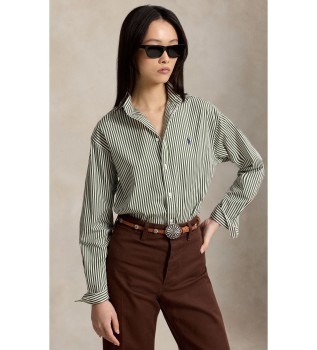 Camisa de algodón con rayas Relaxed Fit verde