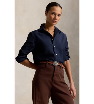 Relaxed Fit Hemd aus Baumwolle und Seide in Marineblau